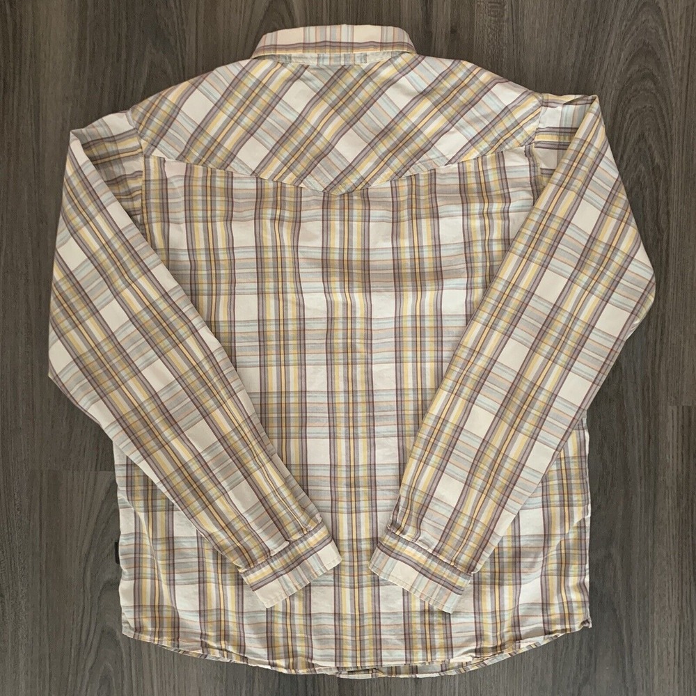 Patagonia Organic Cotton Tan‎ Plaid Button Up Long Sleeve Men's M flaw* - Picture 5 of 7